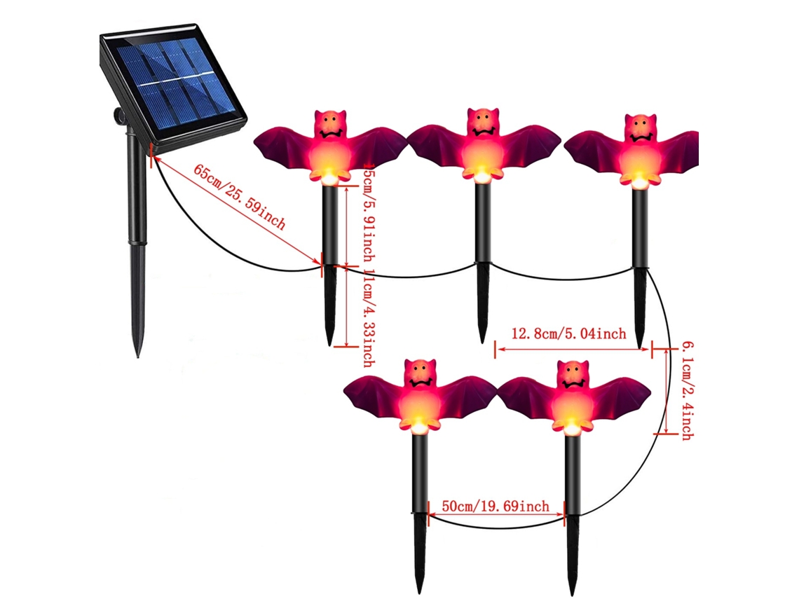 Lurelia Luz Led De Solo Para Halloween, Morcego Roxo, 5 Estacas Pretas, Energia Solar, Ip65