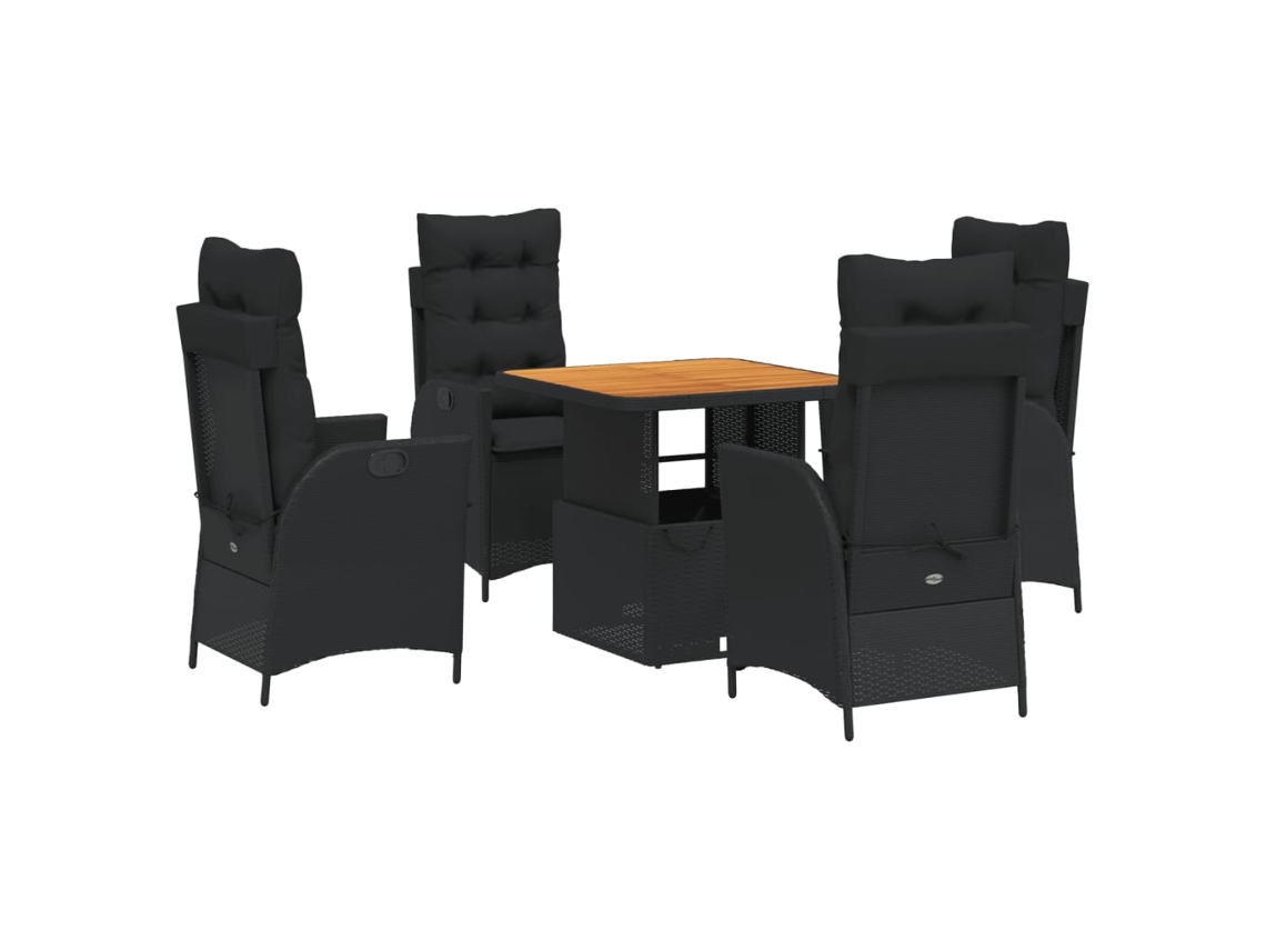 Conjunto de 5 Jantar para Jardim com Almofadões Vime Pe Preto MAISON EXCLUSIVE