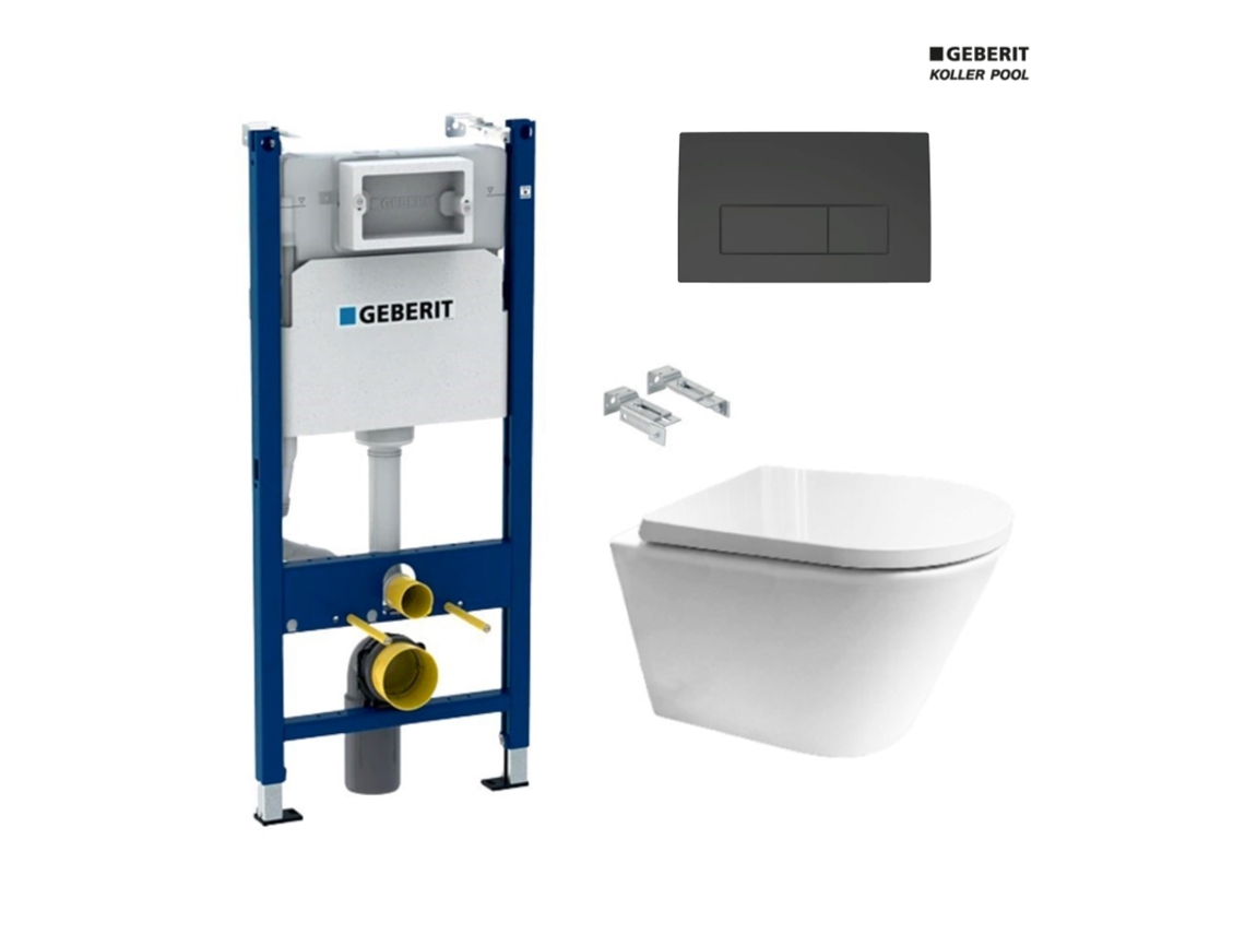Estrutura GEBERIT Duofix pack autoclismo de encastrar e botão de pressão DELTA 50 NG BR com sanita suspensa KP ROUND SMART BLACK Tornado 3.0