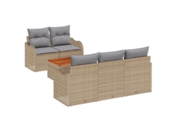 Conjunto 6 Conjunto De Móveis De Jardim Vidaxl Bege Vime Pe (55 X 55 X 37 Cm)