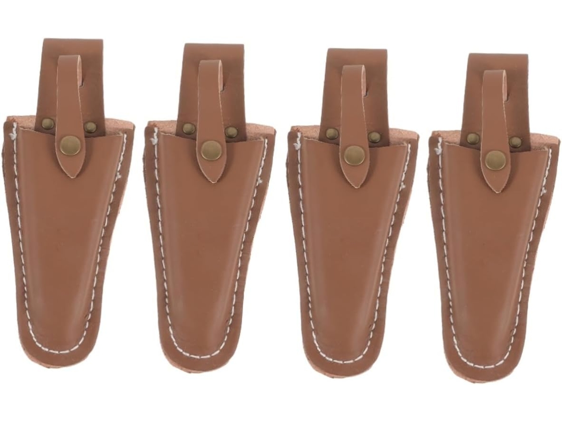 Conjunto De 4 Peças De Tesouras De Couro Bovino Para Bordado E Costura Com Botões De Pressão.