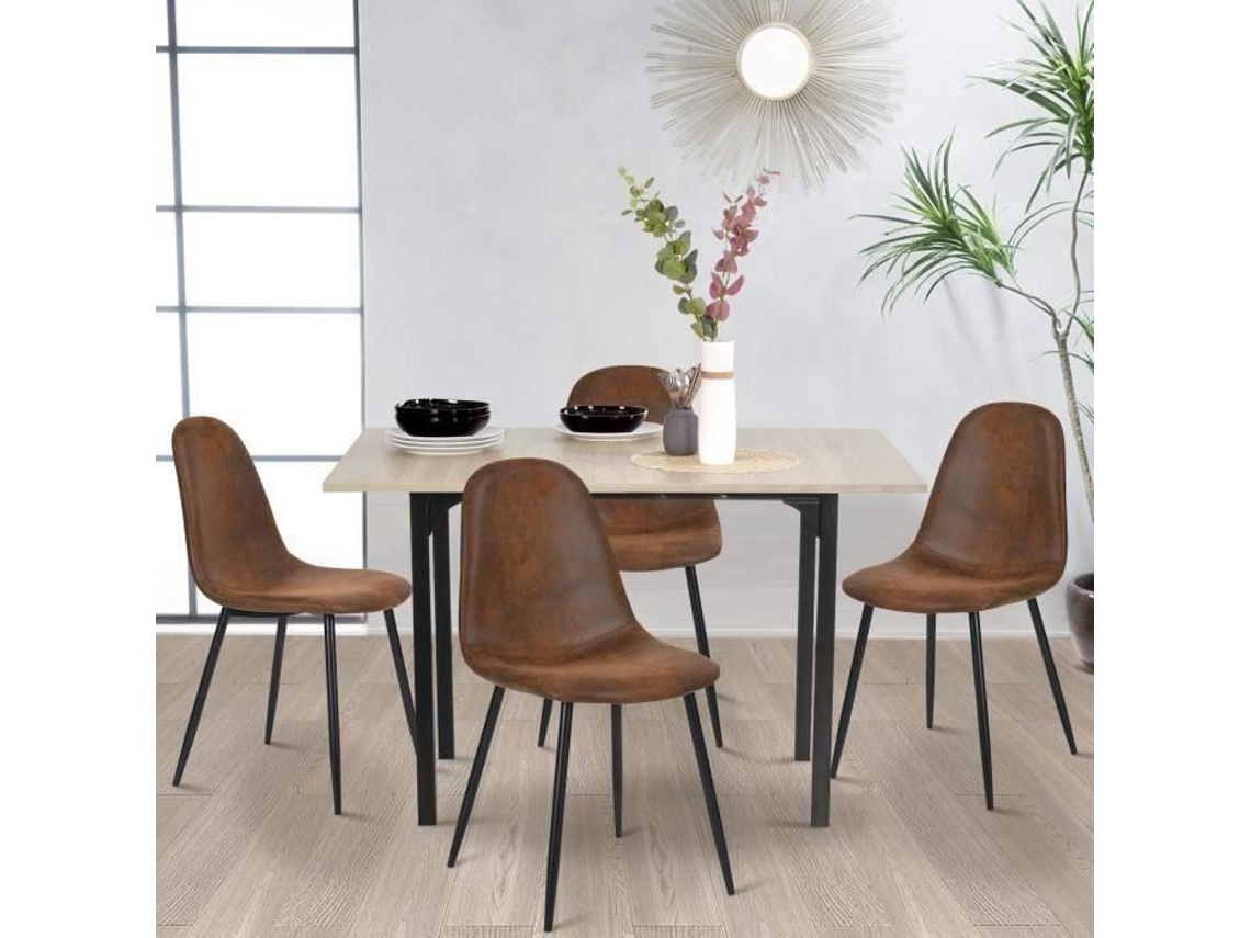 Conjunto De 4 Cadeiras De Design Escandinavo Em Tecido De Camurça Marrom Pé De Metal Preto Sala De Jantar Meubles Cosy (cadeira Somente)
