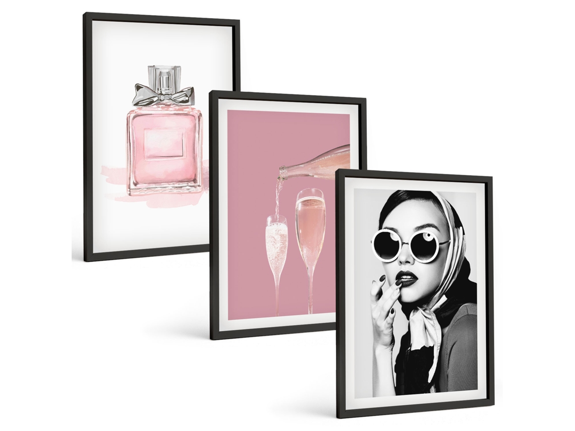 Conjunto De Pinturas Acessórios Rosa Estilosos Espelharte (3 Peças 40x60 Cm)