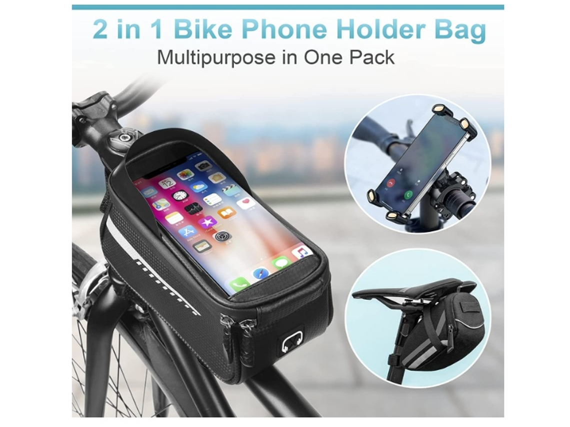 Lurelia Bolsa De Quadro Para Bicicleta Impermeável, Suporte Telemóvel, Grande Capacidade, Cor Preto, Pu, 6.7 Polegadas