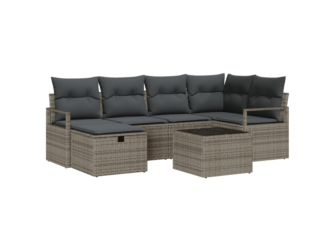Conjunto 7 Conjunto De Sofá De Jardim Vidaxl Cinzento Vime Pe (55 X 55 X 37 Cm)