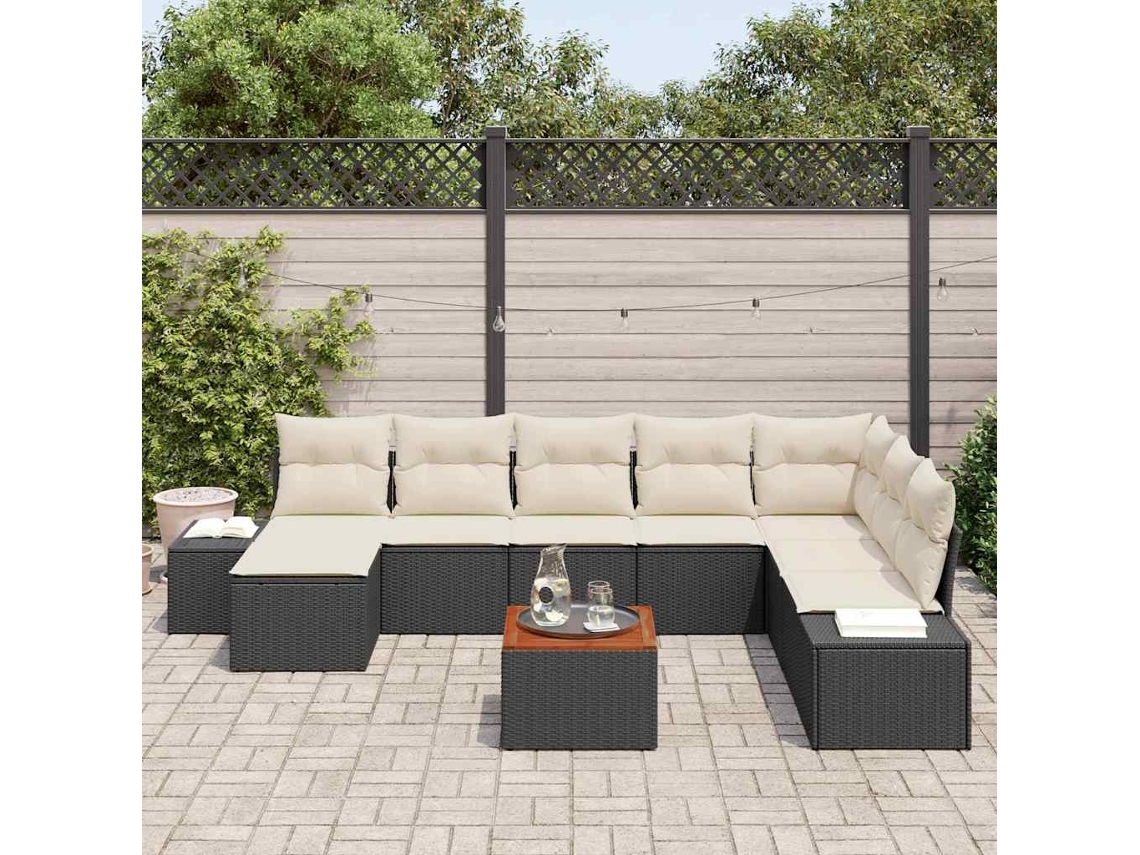 Vidaxl Conjunto De Sofá De Jardim 9 Unid. Preto E Branco