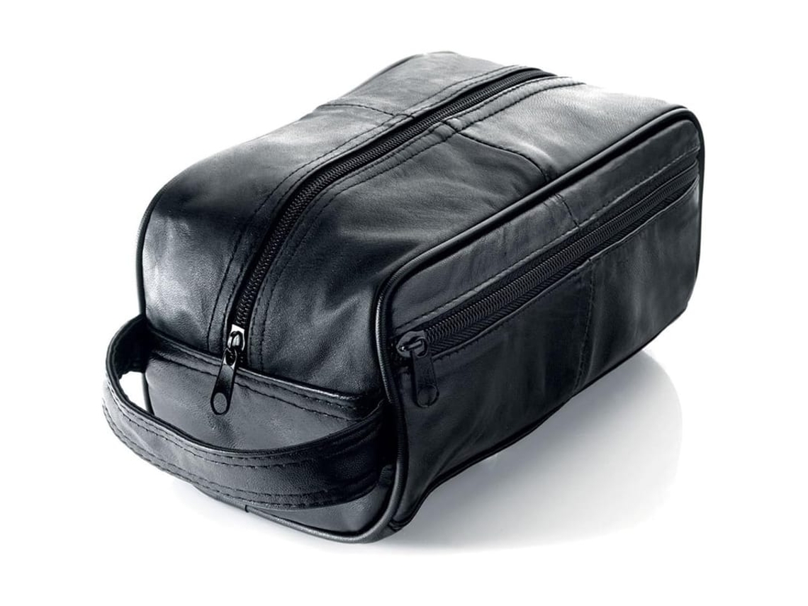 Bolsa De Toalete De Couro Preto Para Homem Com Alça E Bolso Para Escova De Dentes