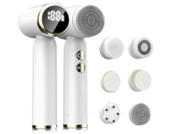 Escova De Limpeza Facial Yizhood Mz 400 Elétrica Giratória Com 3 Cabeças De Escova Esfoliante Display Lcd De 3 Velocidades Branco