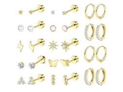 Brincos, 14 Pares De Brincos De Aço Inoxidável, Unissex, Para Orelhas Sensíveis (dourado) Spqment