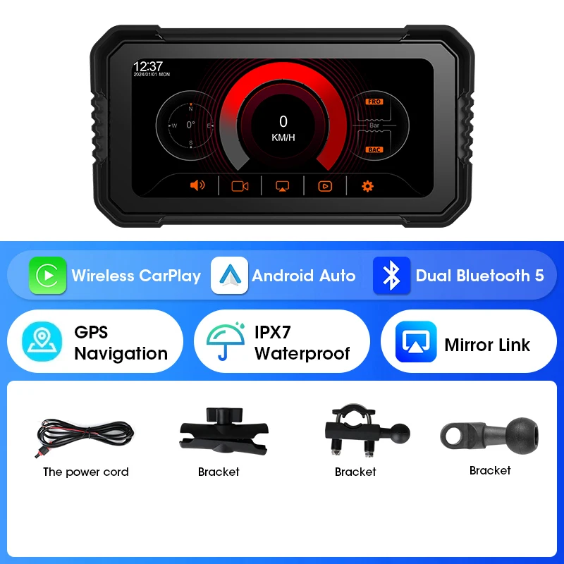 (6,25 Polegadas) Navegação Para Motocicleta De 6,25 Polegadas, Carplay Sem Fio, Monitoramento De Pressão Dos Pneus À Prova D'água.