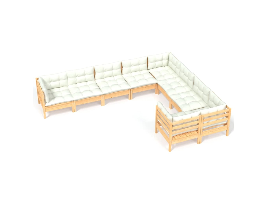 Conjunto de 9 Lounge de Jardim com Almofadões Cor Creme Pinho MAISON EXCLUSIVE