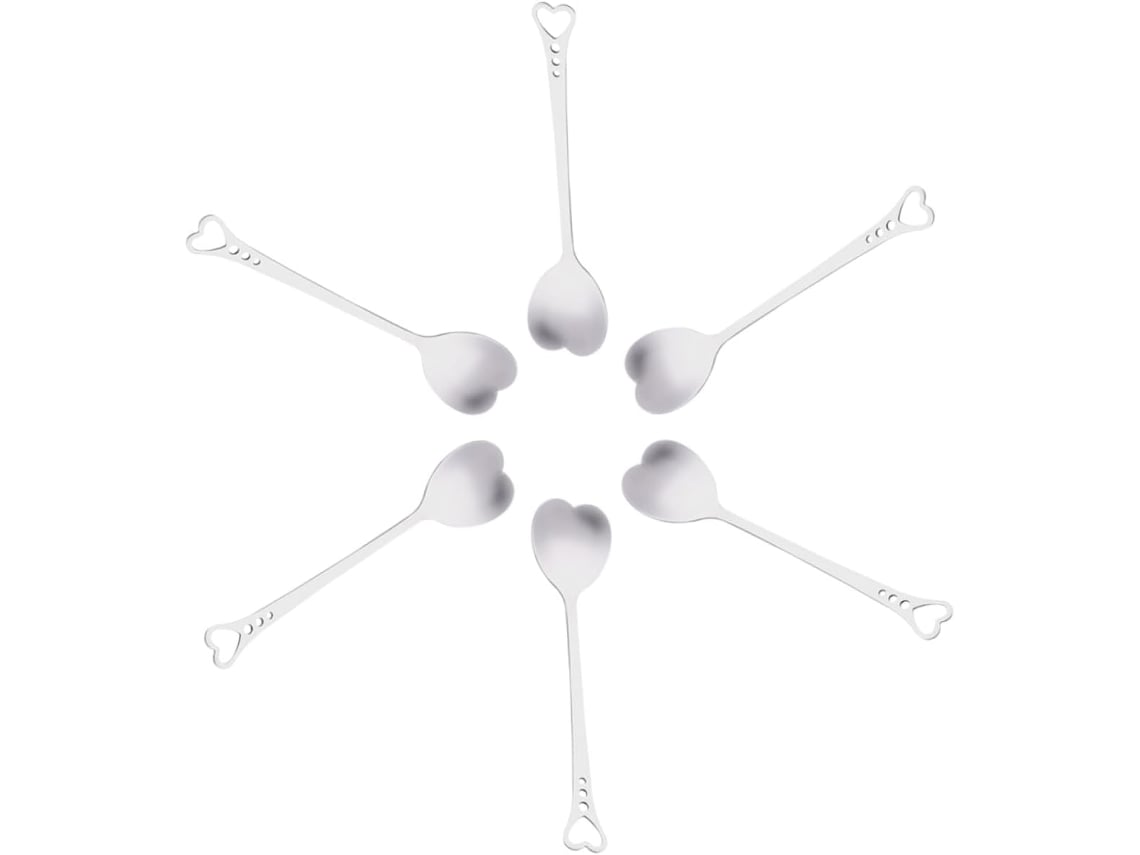 Cucharas De Acero Inoxidable De Cabeza Plana - 6 Piezas - Forma De Corazón