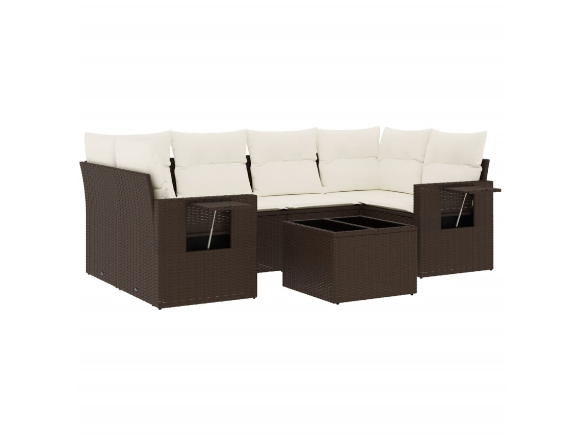 Conjunto de 7 Sofás de Jardim com Almofadões Vime Pe Castanho MAISON EXCLUSIVE (7 pcs)