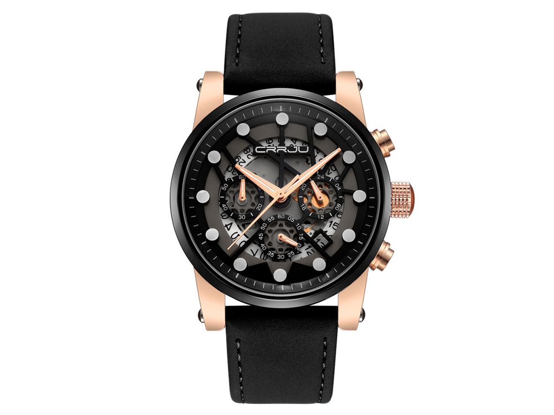 Relógio esportivo masculino com mostrador redondo, analógico, quartzo (dourado rosa e preto)