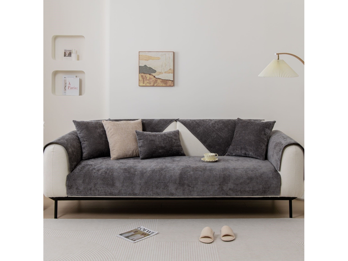 Protetor de Almofada de Sofá com Capa de Assento Antiderrapante Cinza-110X240Cm LUUCOZK