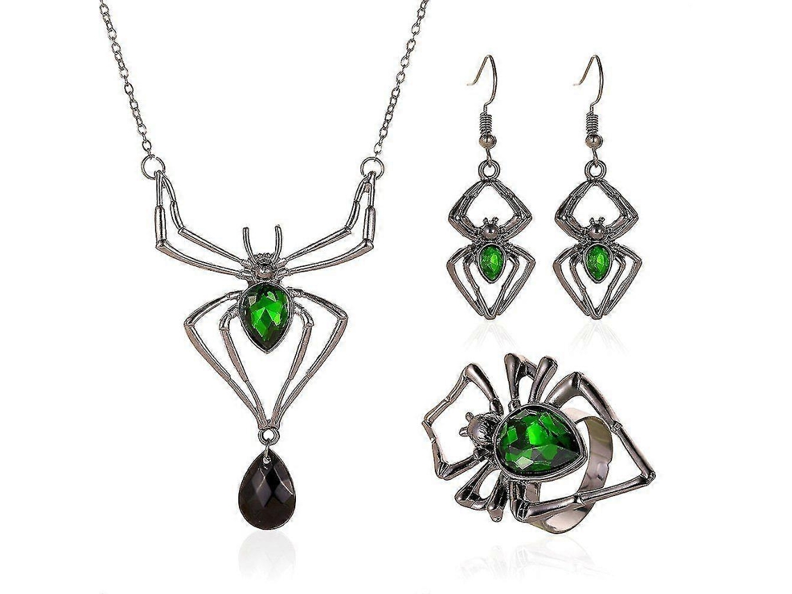 Conjunto de joias de Halloween com aranha e cristais.
