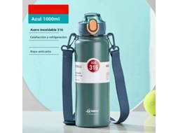 Garrafa Térmica em Aço Inoxidável com Canudo e Tampa. MDUG (azul, 1000 Ml)