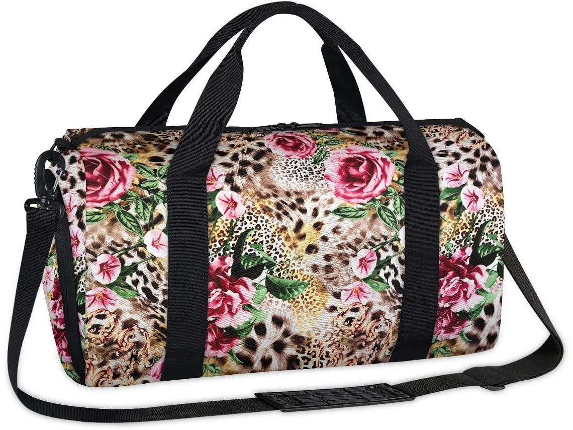 Bolsa MARCA esportiva em formato de animal com estampa floral de tigre e leopardo