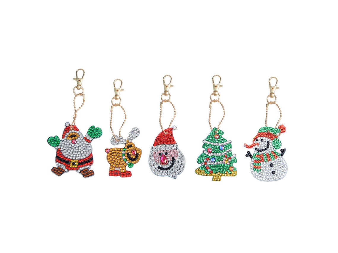 1 Conjunto Diy Chaveiro Pintura Strass Tema Natal Broca Resina Presente Cute Animal | S/MARCA