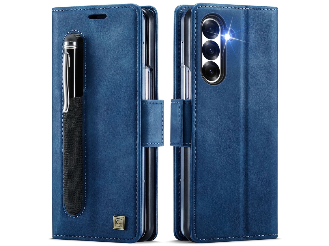 Capa De Couro Para Celular Com Compartimento Para Cartãoazul - Samsung Z Fold6