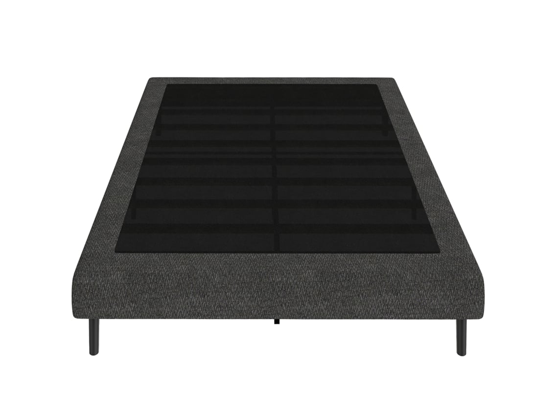 Base De Cama 140x190 Cm, Estofada Em Chenille Cinzento, Com 10 Ripas De Madeira E 9 Pés