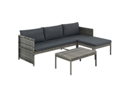 Vidaxl 3 Pcs Conjunto Lounge De Jardim C/ Almofadões Vime Pe Cinzento