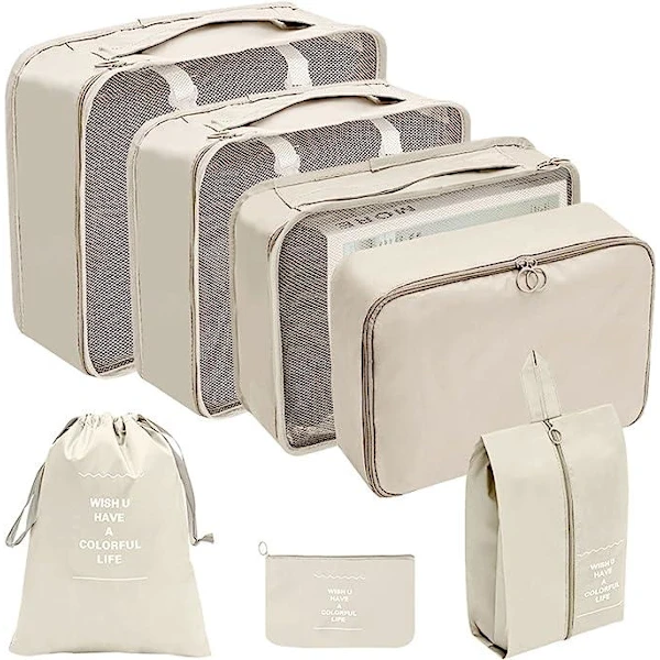 Organizador de Mala de Viagem, 7 Peças, Bolsas para Bege AQUAFORGE