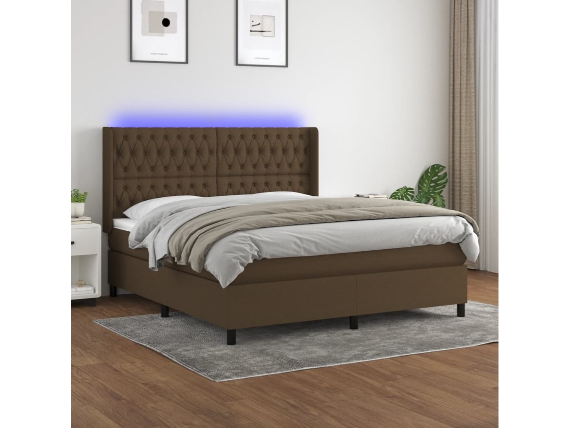 Vidaxl Cama Box Spring C/ Colchão/led 180x200cm Tecido Castanho-escuro