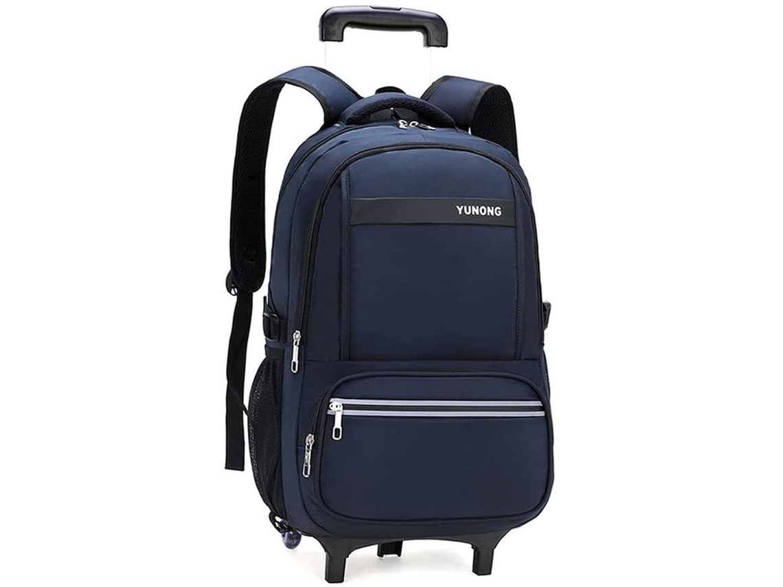 Mochila Escolar com Rodas para Primário de Náilon Azul Resistente, Múltiplos Bolsos, Grande Capacidade S/MARCA