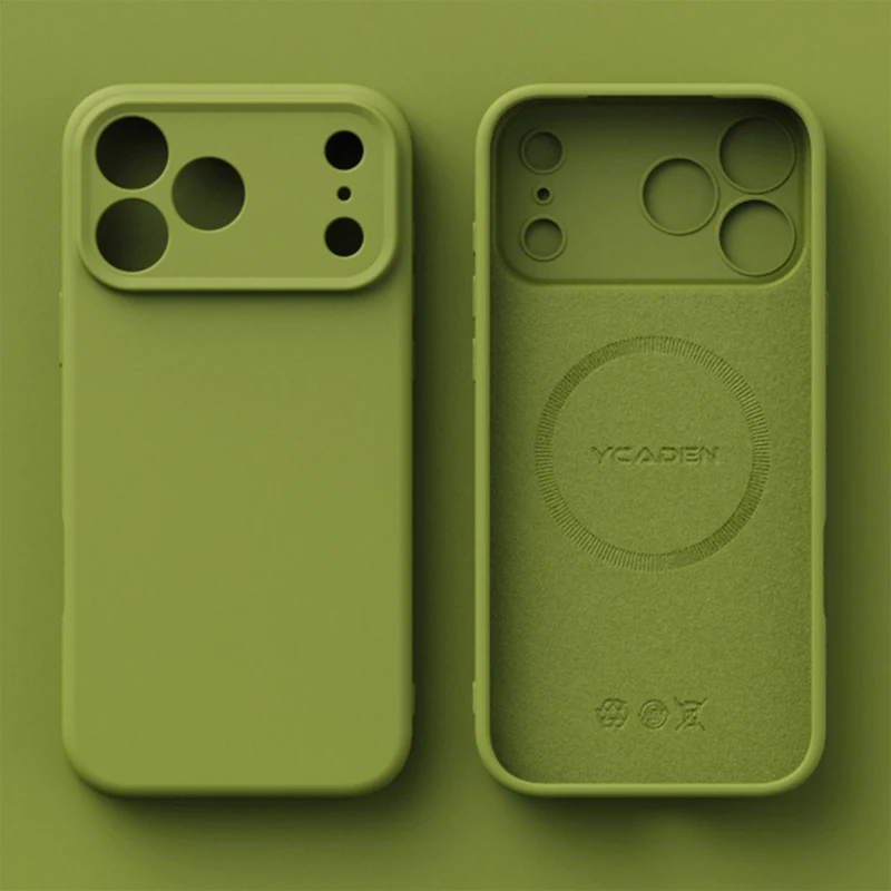 (verde 17pro) Capa Magnética Original De Silicone Líquido Para Celular, Compatível Com Carregamento Sem Fio.