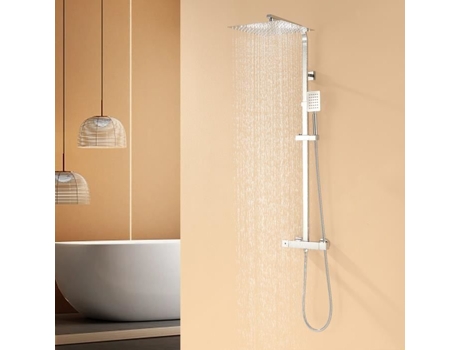 Coluna de Chuveiro Termostática 2 Funções Conjunto de Chuveiro com Chuveiro Aéreo de 12 Polegadas Alto Ajustável 90-116Cm AURALUM MAX