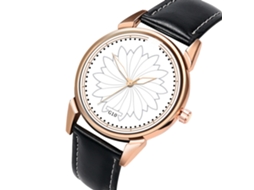 Relógio masculino analógico de quartzo com pulseira de couro PU à prova d'água (mostrador preto e branco)