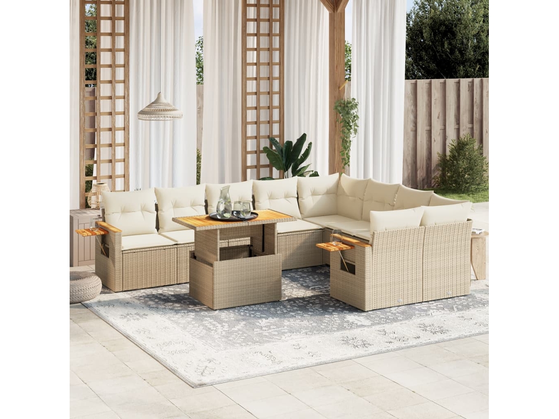 Vidaxl 10 Pcs Conjunto De Sofás P/ Jardim Com Almofadões Vime Pe Bege