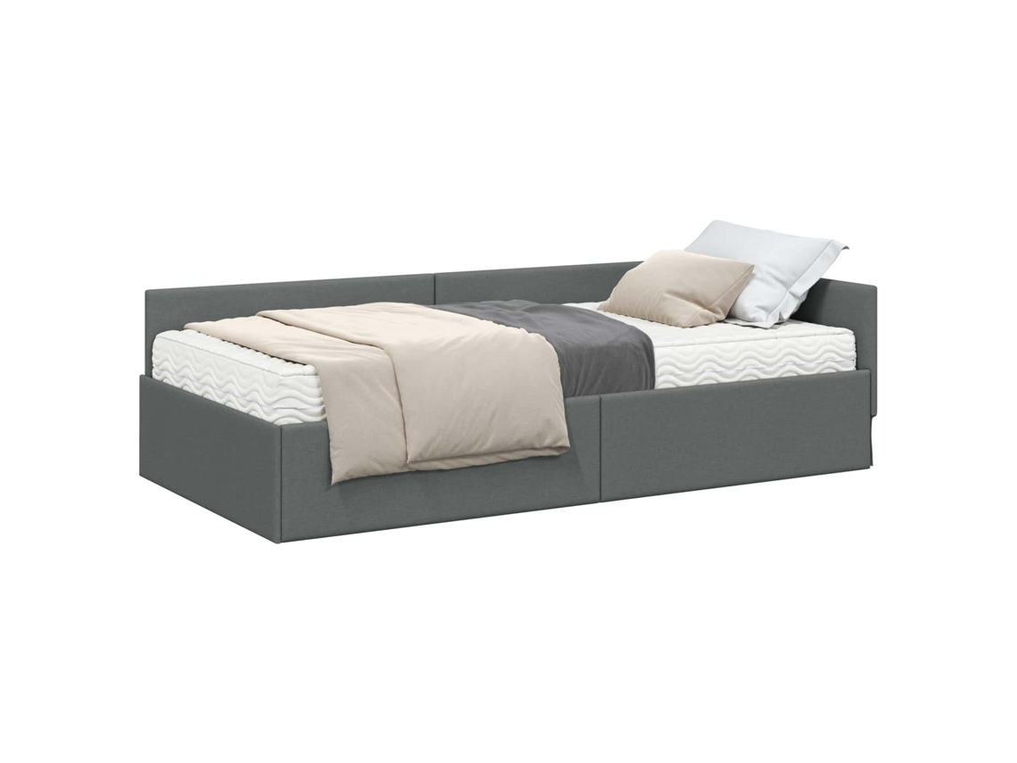 Conjunto de 2 Estruturas de Cama de Canto com Colchão Cinzeto Tecido MAISON EXCLUSIVE