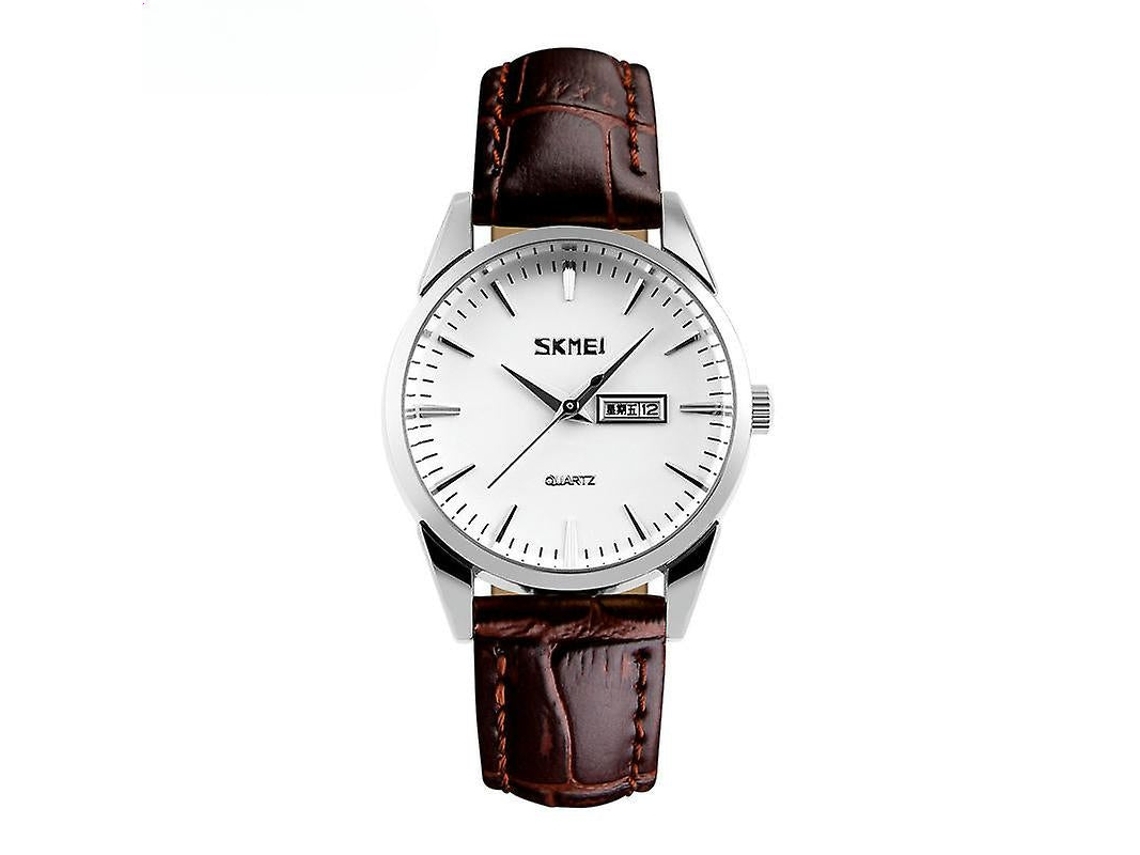 Casal Movimento de Quartzo À Prova D Água Dia/Data Pulseira de Couro Relógios de Pulso Feminino Prata Shell Rosto Branco