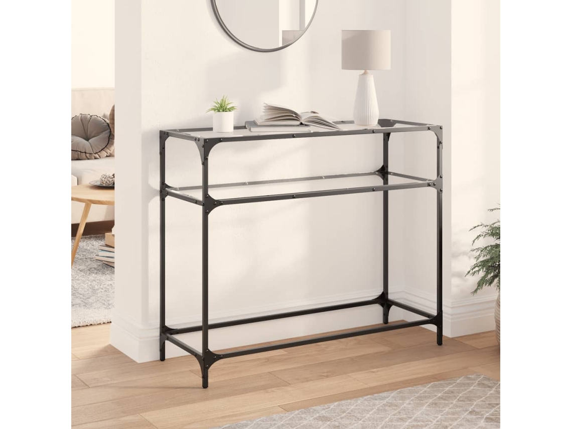 Vidaxl Mesa Consola Com Tampo Em Vidro Transparente 98x35x81 Cm Aço