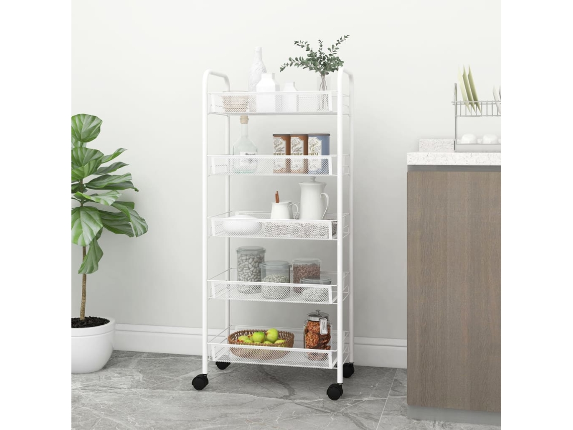 Vidaxl Carrinho De Cozinha Com 5 Prateleiras Ferro 46x26x105 Cm Branco