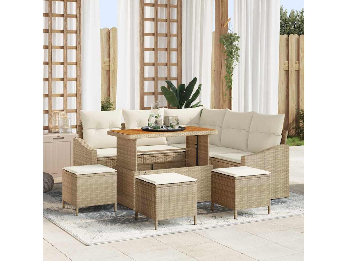 Vidaxl Conjunto De Sofá De Jardim Com Almofada 9 Pcs Bege Vime Pe