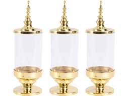 Conjunto De 3 Caixas Douradas Em Formato Castiçal Para Guardar Doces, Feitas De Plástico Pp E Ps, Ideais Para