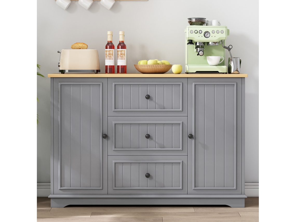 Buffet Moderno Três Gavetas E Portas Design Frigorífico Prático Para Todos Os Espaços Domésticos Cor Cinza