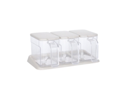 Conjunto De Caixas De Condimentos Plásticas Transparentes Com 3 Compartimentos E Colheres Para Cozinha Albaricoque