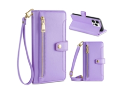 Capa Pega Para Iphone 15 Pro Pele Sintética Com Porta-cartões Roxo