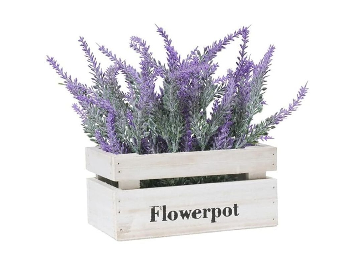 Planta Artificial de Lavanda Roxa em Vaso de Madeira | S/MARCA