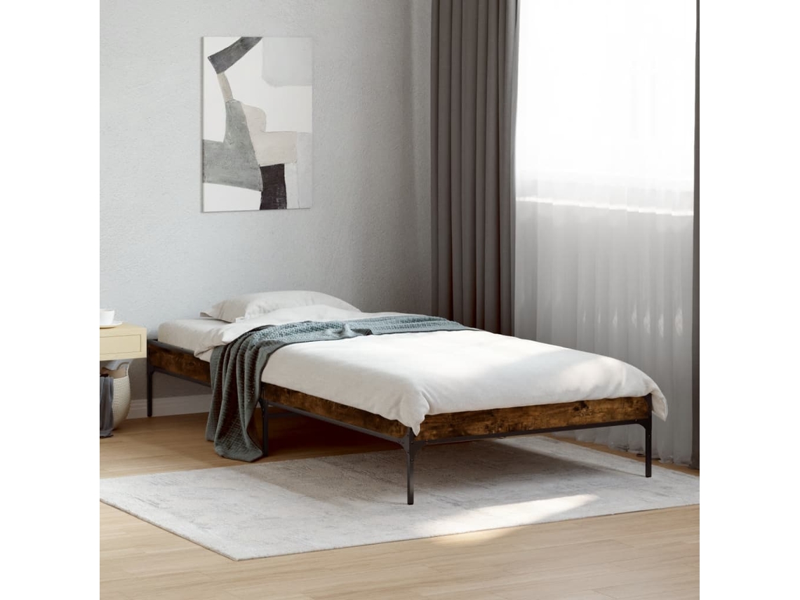 Vidaxl Estrutura De Cama Derivados De Madeira E Metal Carvalho Fumado