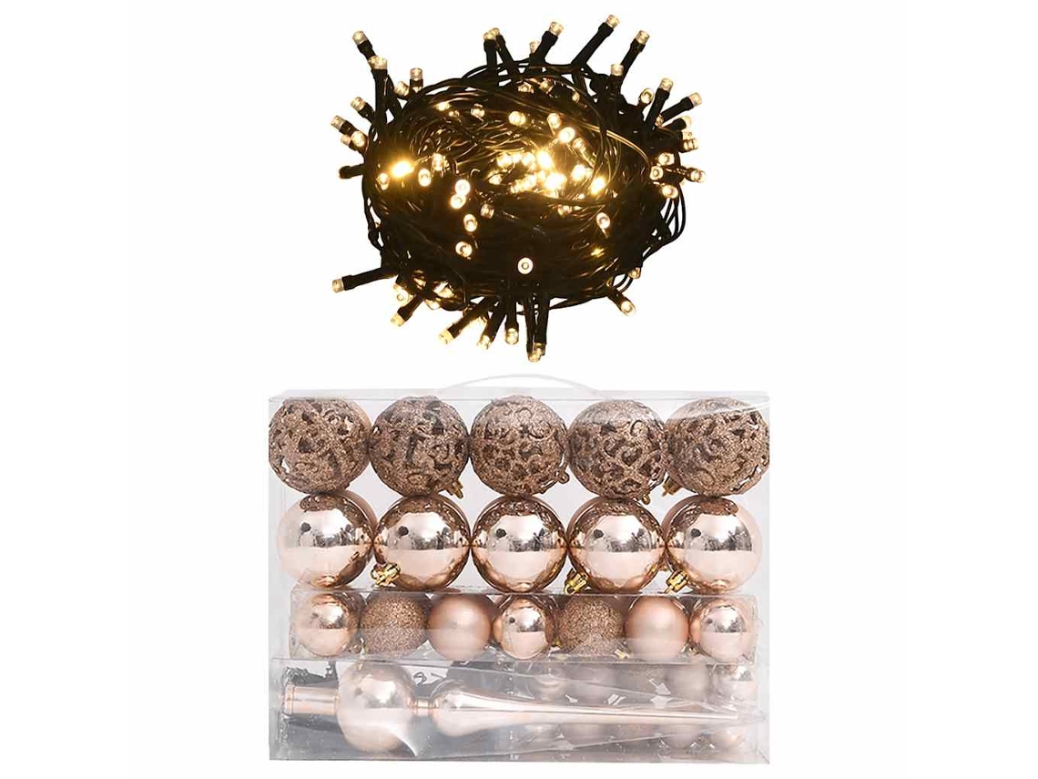 Vidaxl Conj. De Bolas De Natal 60 Pcs C/ Pico E 150 Leds Rosa Dourado