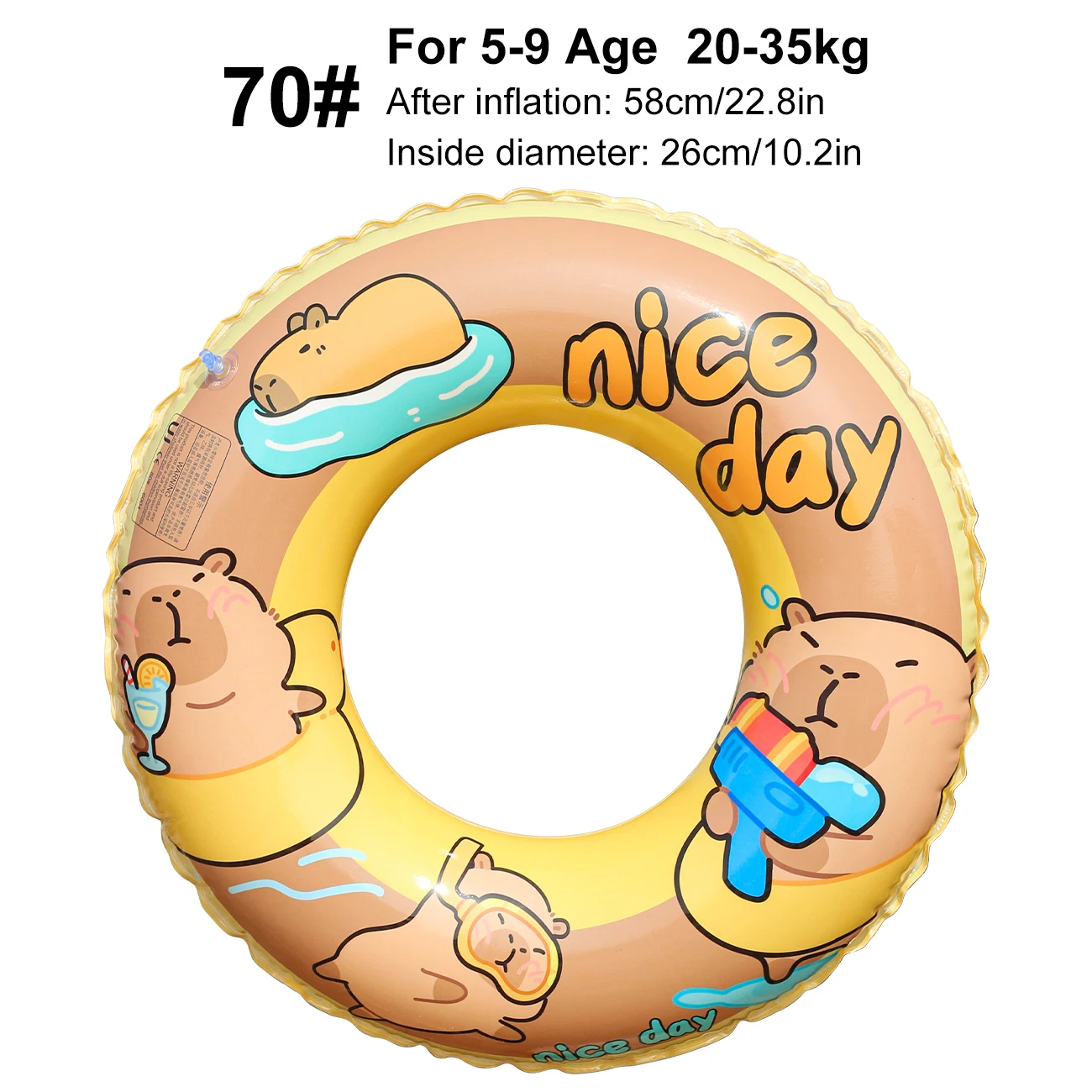 (70) Boia inflável, um brinquedo aquático que balança, perfeito para festas de verão na praia.