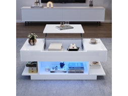Mesa De Centro Elevável 98x45x40 Cm - Sofá Com Mesa Elevável, 2 Armários Dobráveis, Led, Branco