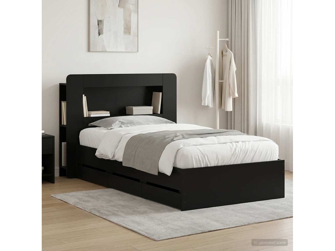 Vidaxl Estrutura De Cama Com Armazenamento E Cabeceira Preto