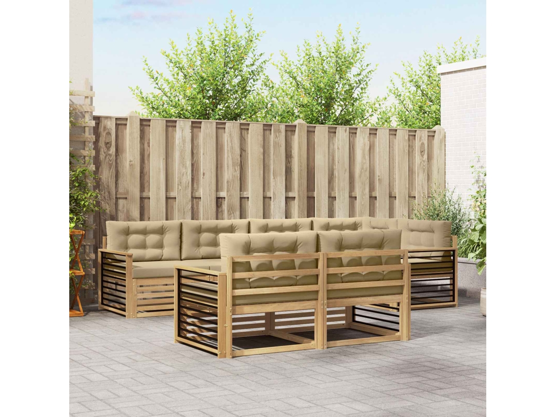 Vidaxl Conjunto De Sofás Para Exterior 7 Unid. Branco E Bege Poliéster