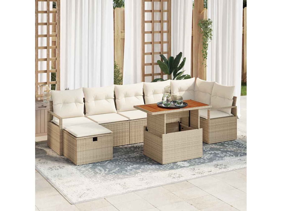 Vidaxl Conjunto De Sofá De Jardim 8 Unid. Bege Vime Pe